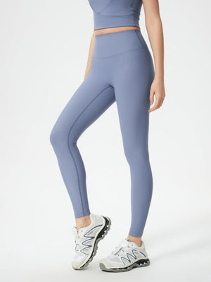 Light blue ribbed high-waist leggings with a sculpted fit and full length.
