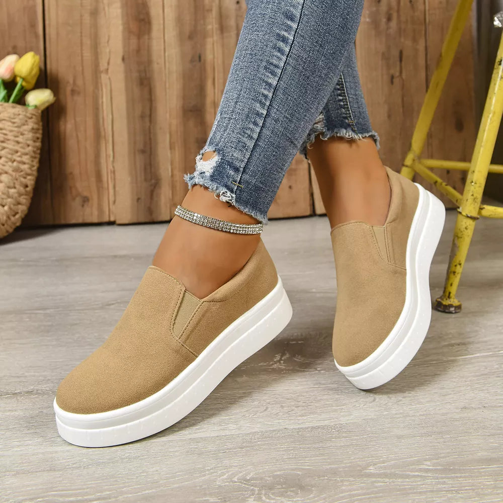 Round Toe Platform Slip-ons in Black, side view