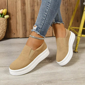 Round Toe Platform Slip-ons in Black, side view