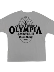 Gray oversized graphic tee with Olympia Amateur Korea 2020 print