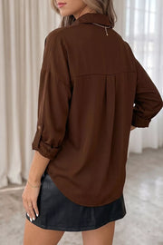 Dark Brown relaxed button-up shirt with collared
