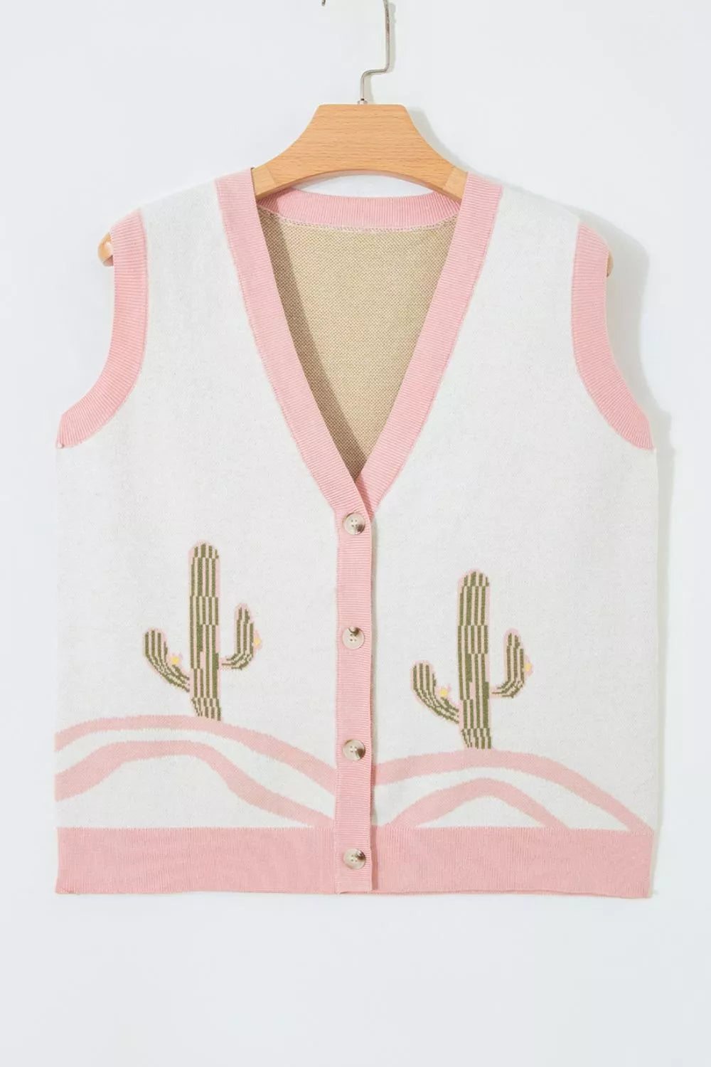 Color Block Cactus Pattern Western Sweater Vest, front view