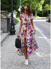 Floral Surplice Midi Dress With Tie Waist