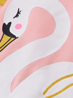 Toddler blush pink tee with crowned swan print and gold accents