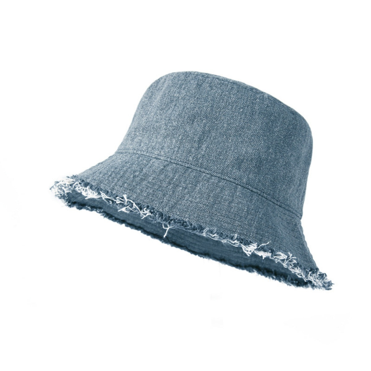 Denim bucket hat in light blue with frayed hem detail