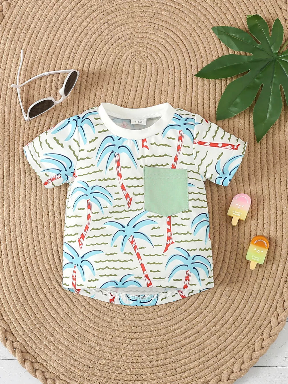 Children's Palm Tree Print T-shirt And Shorts Set in Caramel, alternate angle