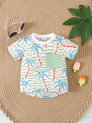 Children's Palm Tree Print T-shirt And Shorts Set in Caramel, alternate angle