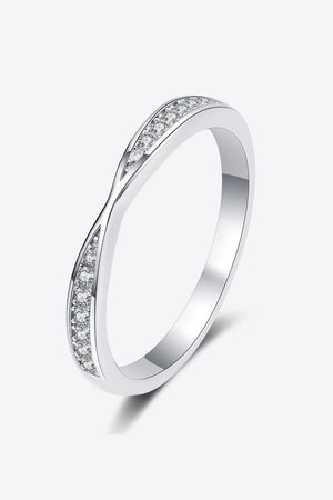 Silver twisted band ring with pavé set cubic zirconia stones