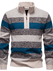 Men's Plus Size Striped Quarter-zip Sweater, front view