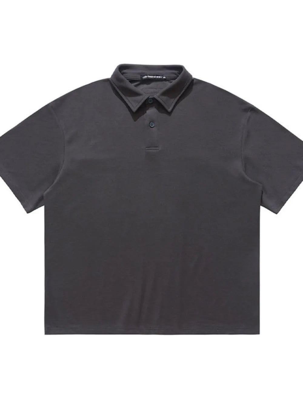 Dark Gray cotton blend polo shirt with buttoned placket and classic collar.