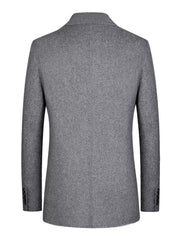 Grey wool classic fit men's blazer with button detail on sleeve cuff.