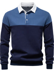 Colorblock rugby shirt with contrast white collar and two button placket.