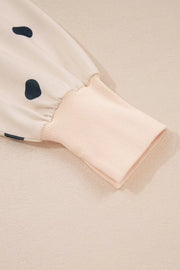 Loose-fit Long Sleeve Polka Dot Tunic Sweatshirt in Beige with ribbed cuffs