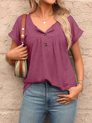Burgundy relaxed fit maternity henley t-shirt with button detail and cuffed sleeves
