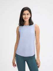 Light Blue mesh-back performance tank top with crew neck and sleeveless design.
