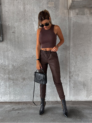 Chocolate cargo joggers with elasticated waist and drawstring detail