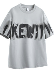 Men's oversized Dusty Gray graphic t-shirt with 3D letter print and spray paint effect.