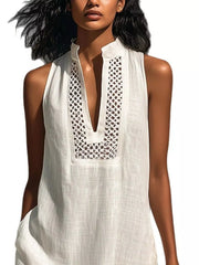 Sleeveless Maxi Dress With Pockets in Orange, close-up detail