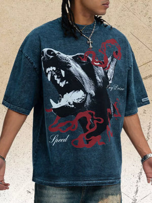 Men's Vintage Wash Graphic T-shirt in Deep Teal, back view