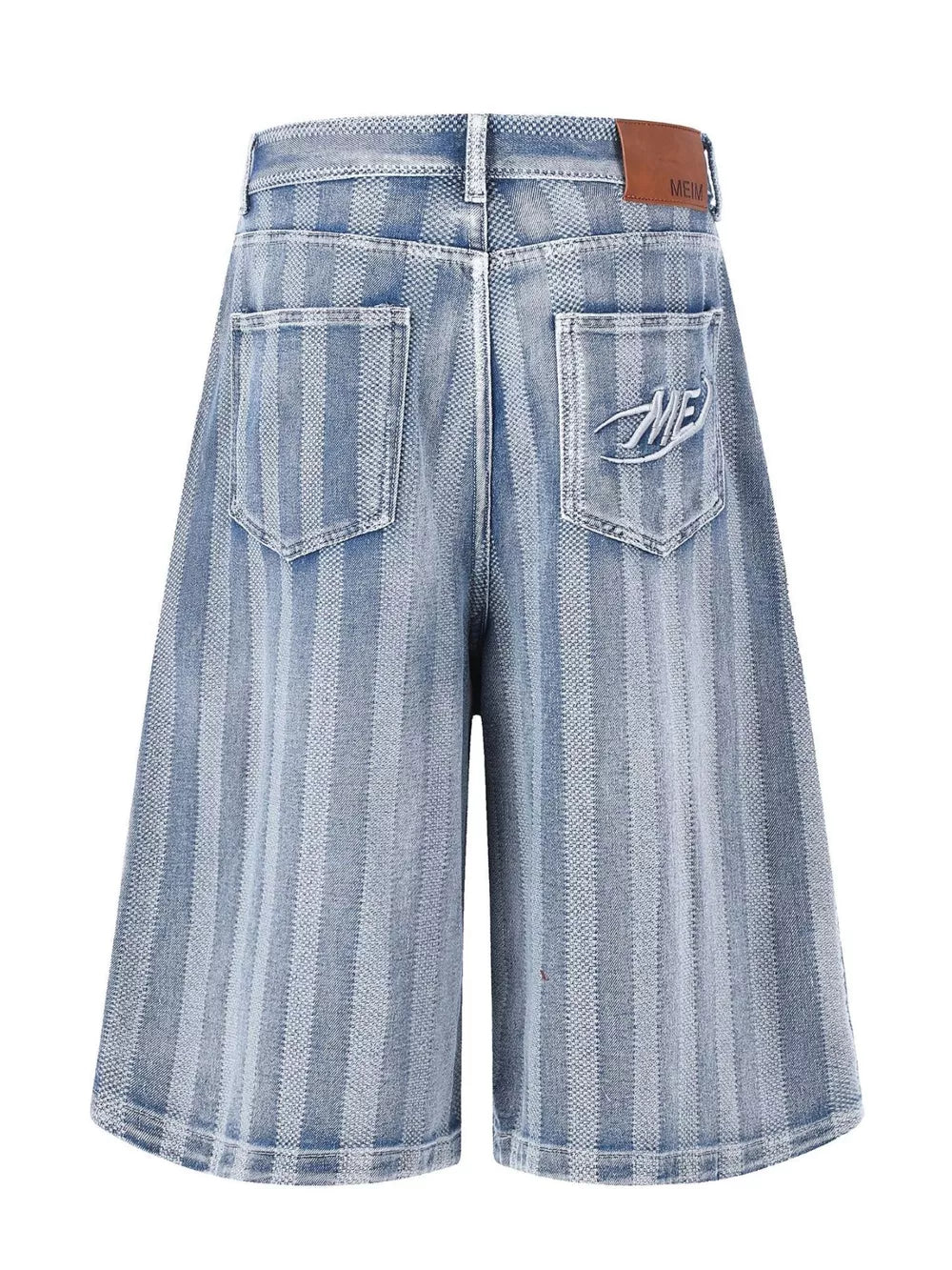 Men's Stripe Wide Leg Denim Capris in Blue, close-up detail