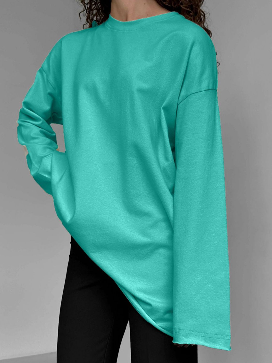 Oversized Tiffany Blue cotton jersey top with long sleeves and a crewneck.