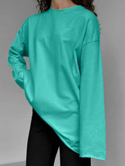 Oversized Tiffany Blue cotton jersey top with long sleeves and a crewneck.