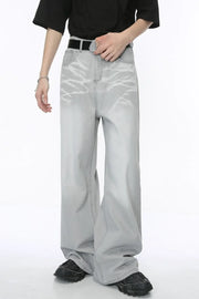 Light wash straight leg jeans with whiskered details and a relaxed fit.