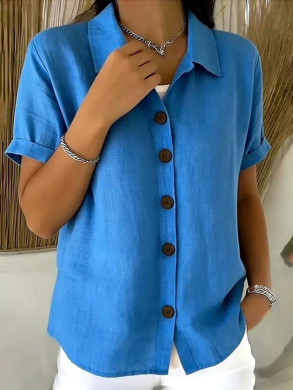 Full Size Button Up Short Sleeve Shirt in Army Green, side view
