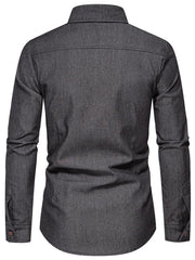 Men's dark gray cotton button-down shirt with long sleeves and buttoned cuffs.