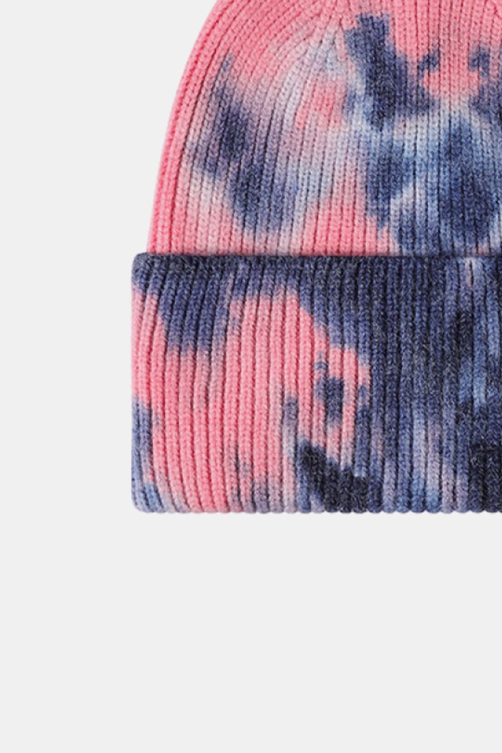 Ribbed knit beanie in pink and navy tie-dye pattern