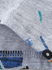 Toddler grey cotton t-shirt with all-over excavator print and crew neck.