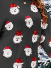 Charcoal acrylic knit dress with allover Santa Claus jacquard pattern
