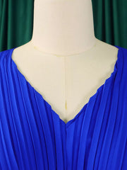 Blue pleated V-neck top with wide leg pants outfit set
