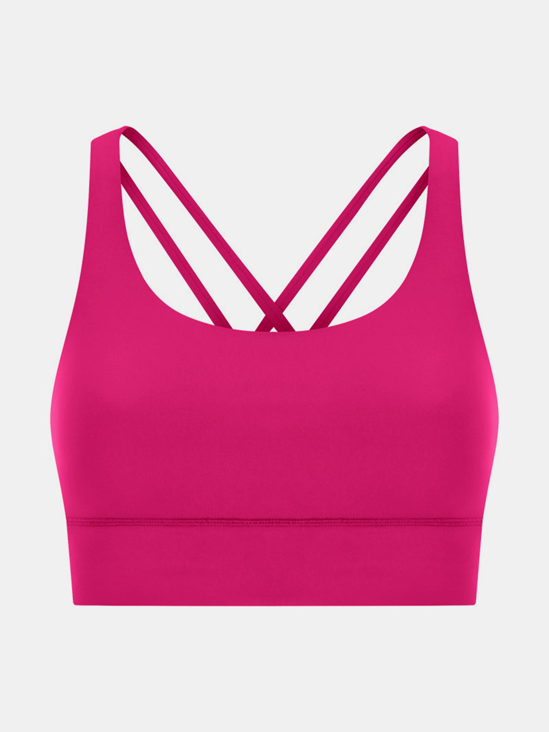Hot pink performance bra with crisscross back straps and a wide band.