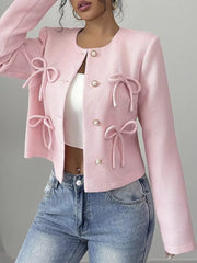 Chic Bow-embellished Cropped Jacket