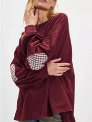 Heart Patch Long Sleeve Sweatshirt in Burgundy, side view