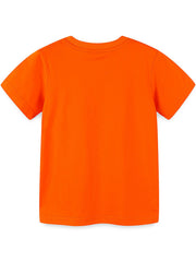 Orange cotton crew-neck t-shirt with short sleeves and a playful octopus graphic on the front.