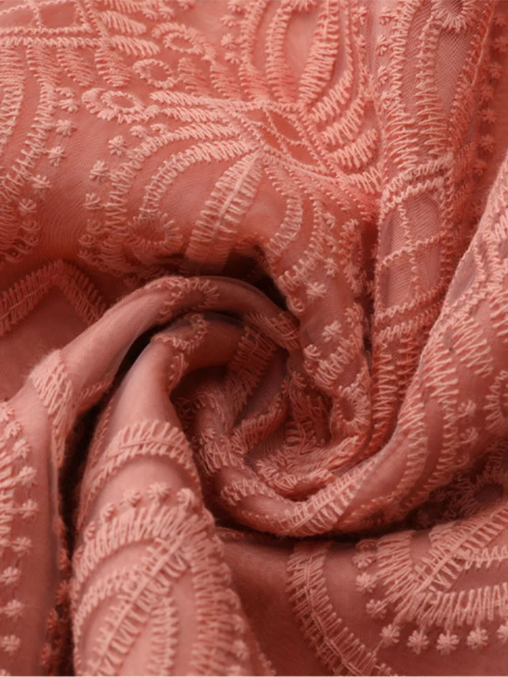Apricot lace embroidered two-piece set fabric detail