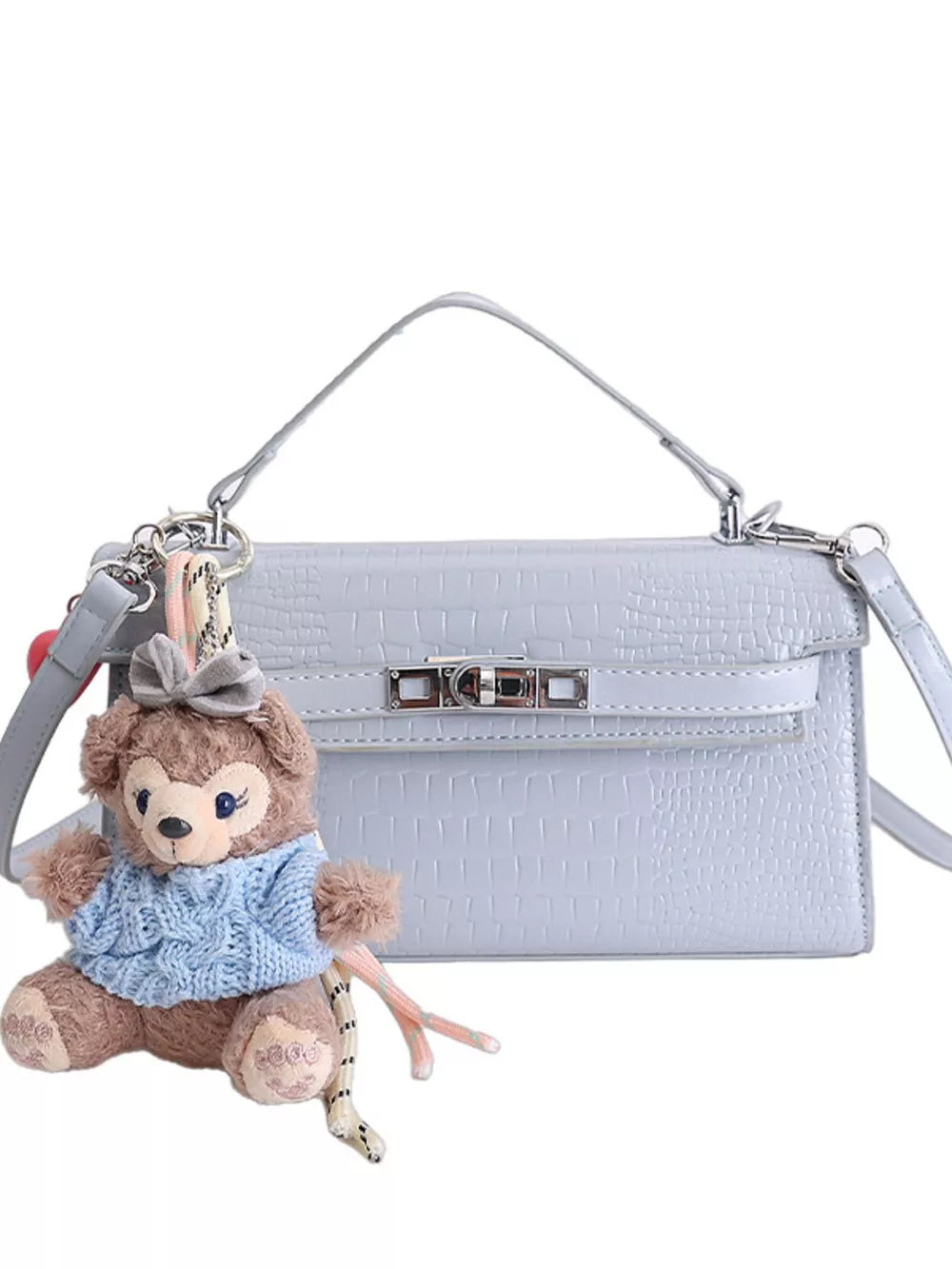 Croc-embossed Pu Leather Crossbody Bag in Pink, back view