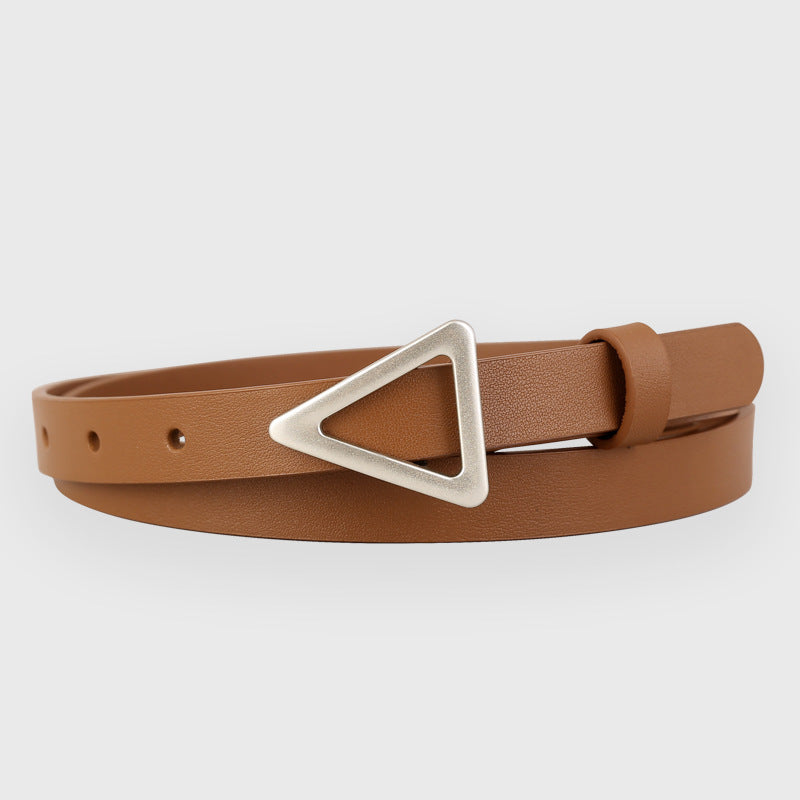Caramel cowhide leather belt with silver triangle buckle