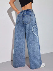 Heart Applique Wide-leg Jeans