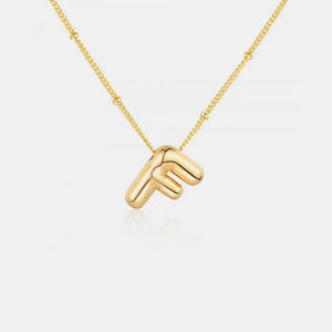 Gold initial F pendant necklace with beaded chain