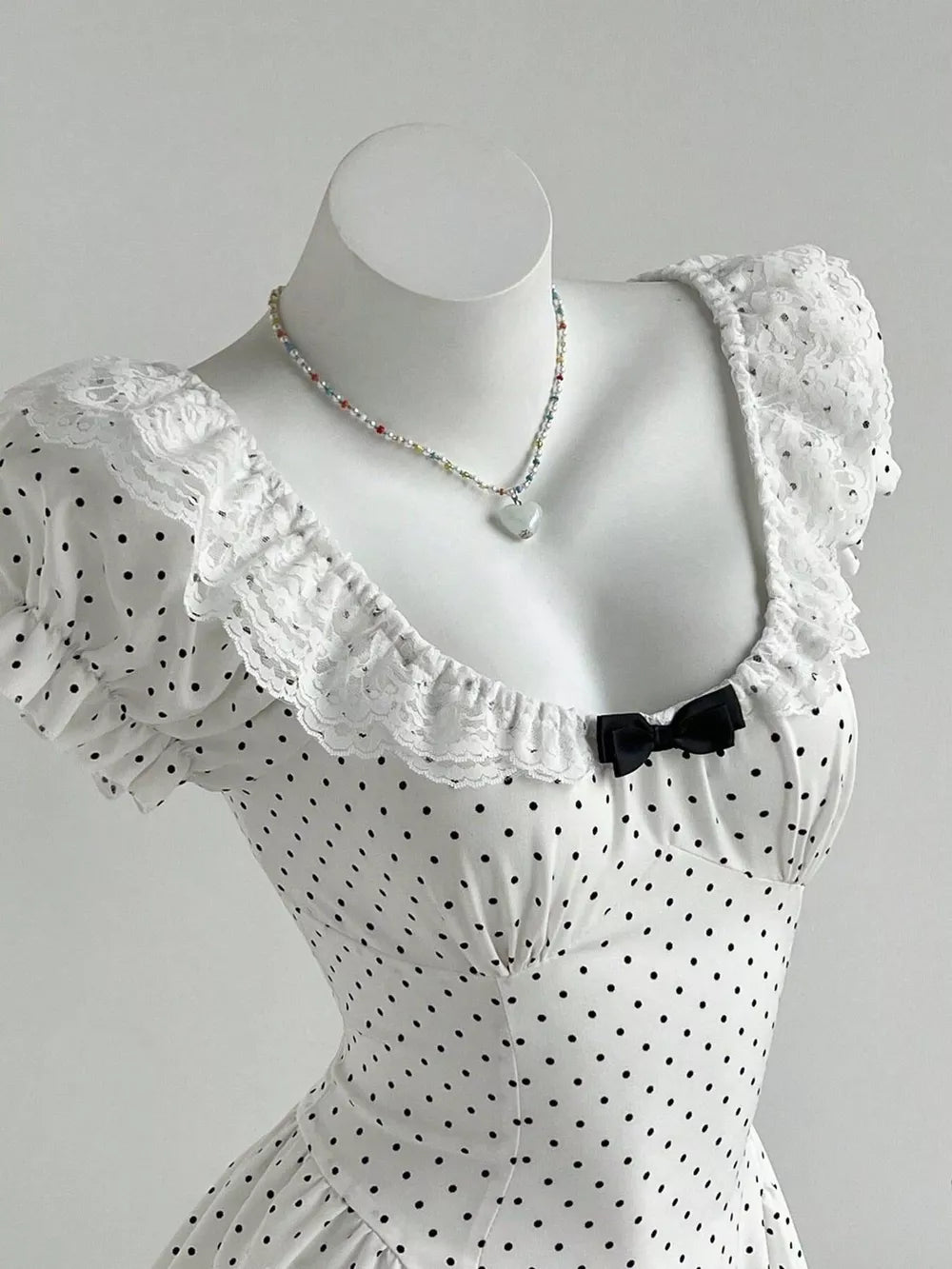 Lace Detail Polka Dot Mini Dress, side view
