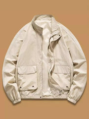 Lightweight men's Khakis zip jacket with stand collar and four front pockets.