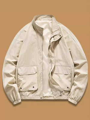 Lightweight men's Khakis zip jacket with stand collar and four front pockets.