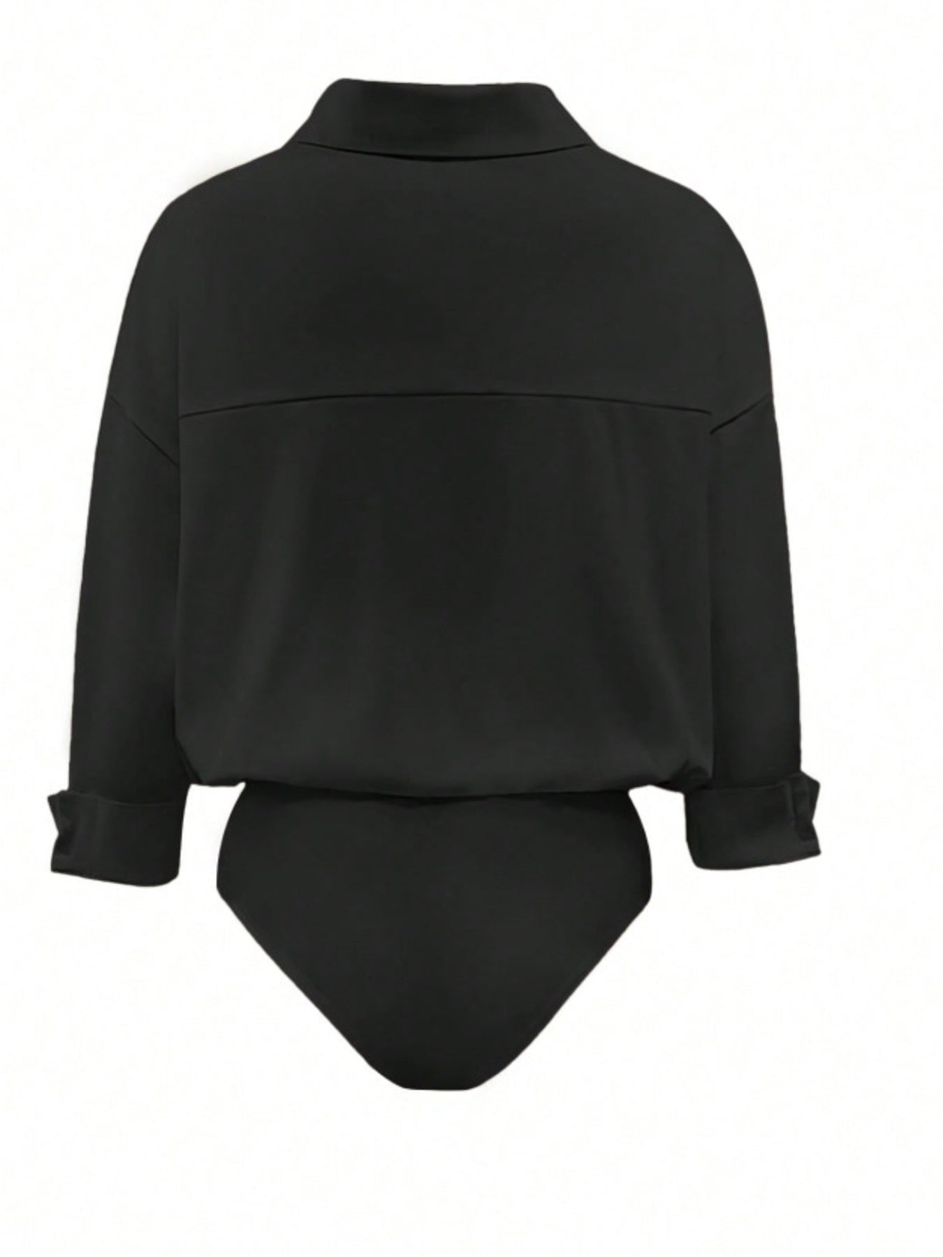 Black collared long sleeve bodysuit with button cuffs