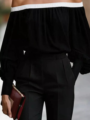Off-shoulder Lantern Sleeve Blouse, fabric detail
