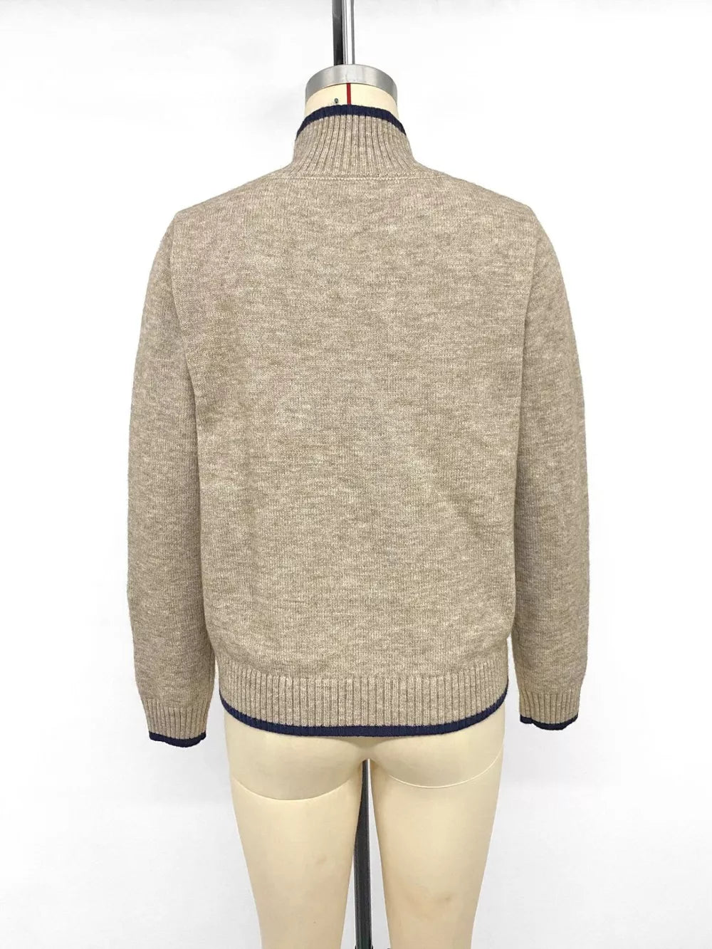 Cozy Mock Neck Sweater With Contrast Trim in Khaki, editorial view