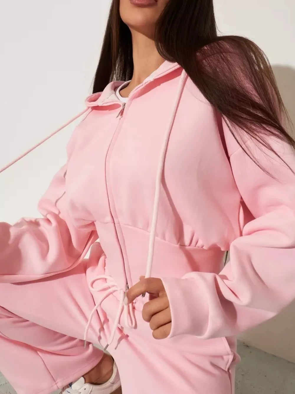 Zip-up Hoodie And Wide-leg Pants Set, alternate angle