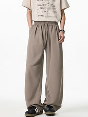 Relaxed taupe palazzo trousers with drawstring waist and wide leg